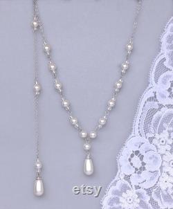 Pearl Backdrop Necklace Set, Pearl Necklace and Earring Set, Swarovski Pearl Bridal SET, Pearl Jewelry Set, AUDREY