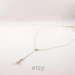 Pearl Neck Drop Necklace Gold Beaded Dangle Necklace with AAA Real White Pearl Pendant Daily Use Aquatic Ocean Pearl Gift for Her