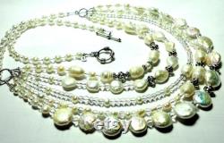 Pearl Necklace With 5 Cascade Strands of Freshwater and Baroque Pearls in a Designer Bib Collar Statement Necklace, w Sterling Toggle