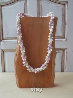 Pearl Purple crown flower and Pearl White Crown flower Clay Lei, Hawaiian Lei , Summer Necklace, Aloha Lei , wedding lei, Hula Accessories