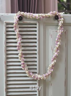 Pearl Purple crown flower and Pearl White Crown flower Clay Lei, Hawaiian Lei , Summer Necklace, Aloha Lei , wedding lei, Hula Accessories