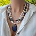 Pearl lapis lazuli malachite citrine bead wedding multistrand necklace Statement chunky gemstone big bold necklace Mom gift Handmade jewelry