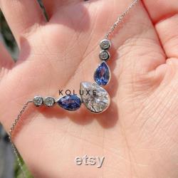 Pendant For Women, Pendant Necklace, 14K White Gold Plated, Sapphire Diamond Pendant With Chain, Gift For Women, Engagement Gifts For Women