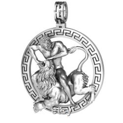 Pendant Hercules, Heroic Hercules Pendant, Roman Greek Fantasy Mythical Charm Charm, Pendant Hercules Fighting with Lion Cut Coin Pendant