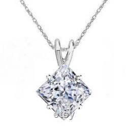 Pendant Princess Cut Angled Design Pendant 2.00 Carat Necklace With Chain Solid 14K Gold