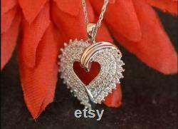 Pendent Necklace For Women, Heart Shape Pendent, 2 CT Round Diamond Pendent, 14K White Gold Plated, Personalized Gift For Her Without Chain