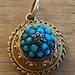 Persian Turquoise Pendant set with Diamond Accent, 15K Gold Victorian 1800s Antique Jewellery