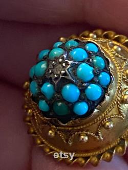 Persian Turquoise Pendant set with Diamond Accent, 15K Gold Victorian 1800s Antique Jewellery