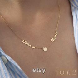 Personalized 2 Name Necklace with Charm, Custom Couples Necklaces 14k Gold Necklace, Dainty Family Necklace Anniversary Gift Mothers Day