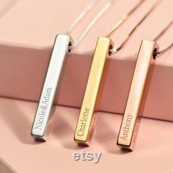 Personalized 3D Vertical Bar Necklace Customized 4 Sides with Engraving Jewelry Gifts for Her Mom Grandma Sister Mother's Day Gift