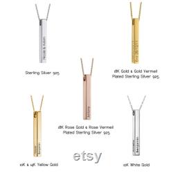 Personalized 3D Vertical Bar Necklace Customized 4 Sides with Engraving Jewelry Gifts for Her Mom Grandma Sister Mother's Day Gift