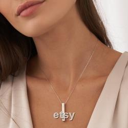 Personalized 3D Vertical Bar Necklace Customized 4 Sides with Engraving Jewelry Gifts for Her Mom Grandma Sister Mother's Day Gift