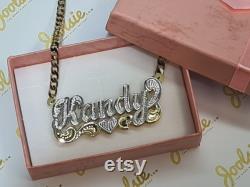 Personalized Heart 14K Gold Plated Double Plate 3D Name Necklace
