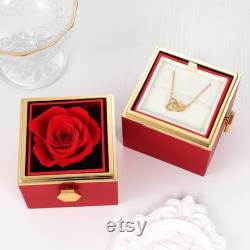 Personalized Heart Necklace with Real Preserved Rose Eternal Rose Box Including Custom Engraved Name Necklace Best Gift for Her