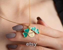 Personalized Hidden Name 4 Leaf Clover Necklace, Custom Secret Message Shamrock Necklace, Good Luck Necklace, Gift For Her, Gift For Luck