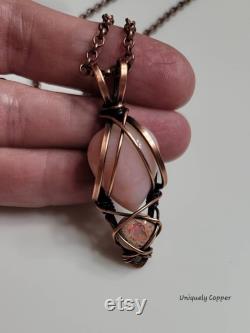 Peruvian Pink Opal, Copper Wire Wrapped, Cantera Opal, Pendant Necklace, Wife Gift For Her, Valentine's Day Gifts, Mother's Day, Birthday