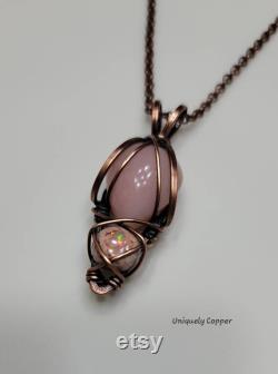 Peruvian Pink Opal, Copper Wire Wrapped, Cantera Opal, Pendant Necklace, Wife Gift For Her, Valentine's Day Gifts, Mother's Day, Birthday