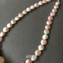 Pink Freshwater Pearl Necklace with Frosted Artisan Glass and Vintage Marcasite Sterling Silver