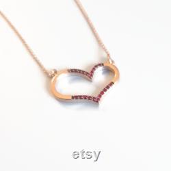 Pink Gold Diamond Heart, pink gold heart with rubies, rose gold heart of rubies , heart of pink gold, rose gold heart pendant.