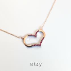 Pink Gold Diamond Heart, pink gold heart with rubies, rose gold heart of rubies , heart of pink gold, rose gold heart pendant.