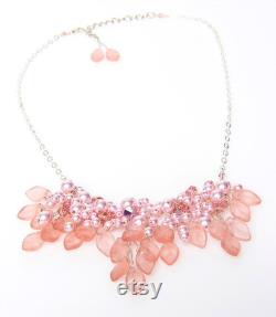 Pink Vintage Style Wedding Necklace for Brides, Dainty Wedding Jewelry, Floral Bib Statement Necklace, Nature Jewelry