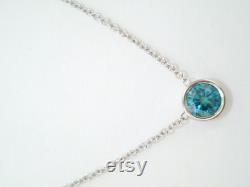 Platinum Blue Diamond By The Yard Solitaire Pendant Necklace 0.50 Carat Handmade