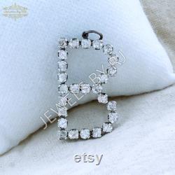 Polki Diamond Initial Pendant, silver Diamond Pendant, Diamond B Initial Pendant, 925 Silver Diamond Pendant, Diamond Initial Pendant