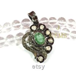 Polki Pendant, Emerald Pendant, Polki Diamond Pendant, 925 Sterling Silver, Emerald Gemstone Pendant, Hand Craft Gift, Gift For Her, On Sale
