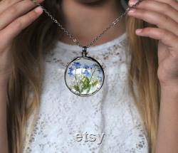 Pressed Flower, Forget Me Not, Forget me necklace, forget-me-not flower, Flowers Necklace, moss necklace, baby breath pendant