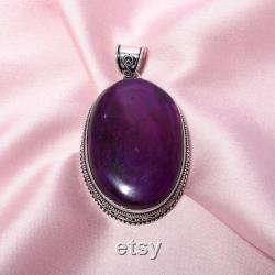 Purple Labradorite Pendant With Silver Chain Necklace 925 Sterling Silver Pendant Necklace Big Size Gemstone Handmade Pendant For Gift