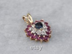 RESERVED Layaway Sapphire Diamond and Ruby Pendant, Sapphire Heart Pendant, Heart Jewelry, Anniversary Gift, Valentines Day 7MZZV56P