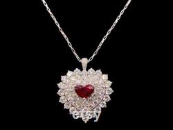 RUBY UNHEAT HEART Cut Heart shape ring and Halo Necklace pendant Diamond sitting on 18k w gold Noheat Ruby red pigeon blood 3ct Grs certified