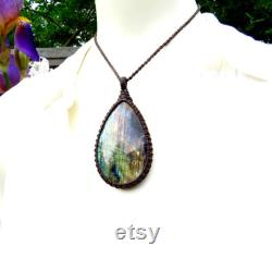 Rainbow Labradorite gemstone necklace, teardrop gemstone necklace, statement jewelry, christmas gift ideas for her, for mom, wife gift dea