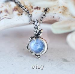 Rainbow Moonstone Necklace For Women Luna Sterling Silver Necklace Flower Necklace Celestial Necklace Moon pendant Moon necklace