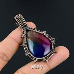Rainbow Solar Quartz Pendant Gemstone Copper Wire Wrapped Pendant Copper Jewelry Quartz Jewelry Handmade Pendant Quartz Jewelry Gift For Her