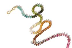 Rainbow Tourmaline Gemstone Necklace, Knotted Beaded Choker, Boho Chic Colorful Ombré