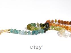 Rainbow Tourmaline Gemstone Necklace, Knotted Beaded Choker, Boho Chic Colorful Ombré