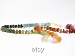 Rainbow Tourmaline Gemstone Necklace, Knotted Beaded Choker, Boho Chic Colorful Ombré