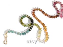 Rainbow Tourmaline Gemstone Necklace, Knotted Beaded Choker, Boho Chic Colorful Ombré