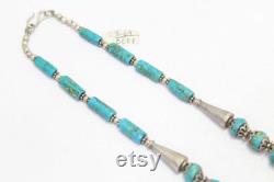 Rajasthan Gems Women's Necklace 925 Sterling Silver beads blue turquoise stones P 399