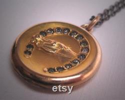 Rare Antique Art Nouveau Gold Locket Victorian Horse Horseshoe Ornate c.1890