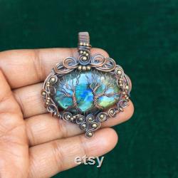 Rare Designer Two Tree Handmade Pendant, Labradorite Gemstone Copper Wire Wrap Pendant Jewelry, Use For Necklace, Gift For Him