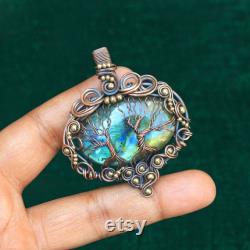 Rare Designer Two Tree Handmade Pendant, Labradorite Gemstone Copper Wire Wrap Pendant Jewelry, Use For Necklace, Gift For Him