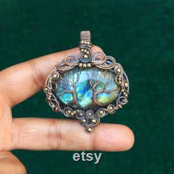 Rare Designer Two Tree Handmade Pendant, Labradorite Gemstone Copper Wire Wrap Pendant Jewelry, Use For Necklace, Gift For Him