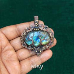 Rare Designer Two Tree Handmade Pendant, Labradorite Gemstone Copper Wire Wrap Pendant Jewelry, Use For Necklace, Gift For Him