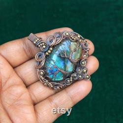 Rare Designer Two Tree Handmade Pendant, Labradorite Gemstone Copper Wire Wrap Pendant Jewelry, Use For Necklace, Gift For Him