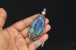 Rare Of Rare Very Collection Tree Pendant, AAA Blue Fire Labradorite Tree Of Life Pendant, Pretty Handmade Copper Pendant Jewelry