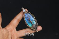 Rare Of Rare Very Collection Tree Pendant, AAA Blue Fire Labradorite Tree Of Life Pendant, Pretty Handmade Copper Pendant Jewelry