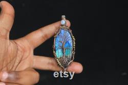 Rare Of Rare Very Collection Tree Pendant, AAA Blue Fire Labradorite Tree Of Life Pendant, Pretty Handmade Copper Pendant Jewelry