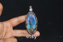 Rare Of Rare Very Collection Tree Pendant, AAA Blue Fire Labradorite Tree Of Life Pendant, Pretty Handmade Copper Pendant Jewelry